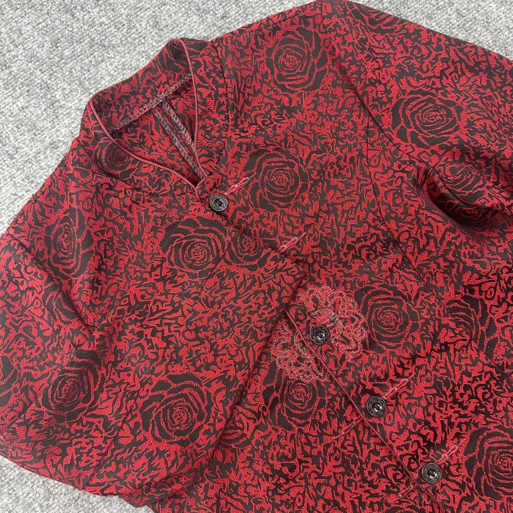 Unbranded Brocade Jacket Small Red Black Rose Floral Mandarin Collar Women
